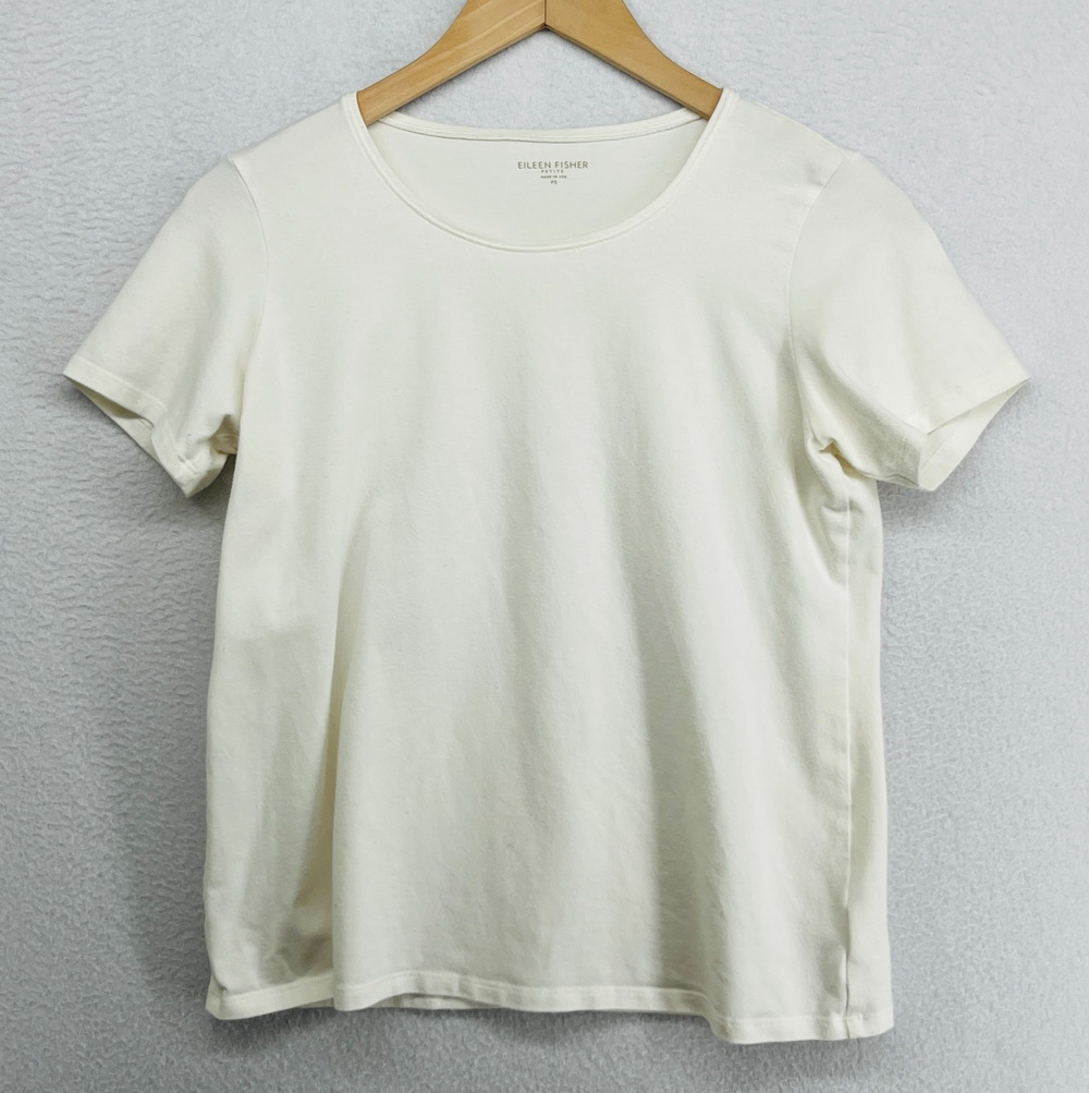 EILEEN FISHER Top PS Organic Cotton Stretch Jersey Short Sleeve Off White USA